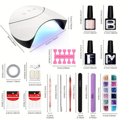 36-Piece Gel Nail Polish Kit with 36W UV LED Lamp, Three Checkout Sets and Pink-to-Blue Color Range