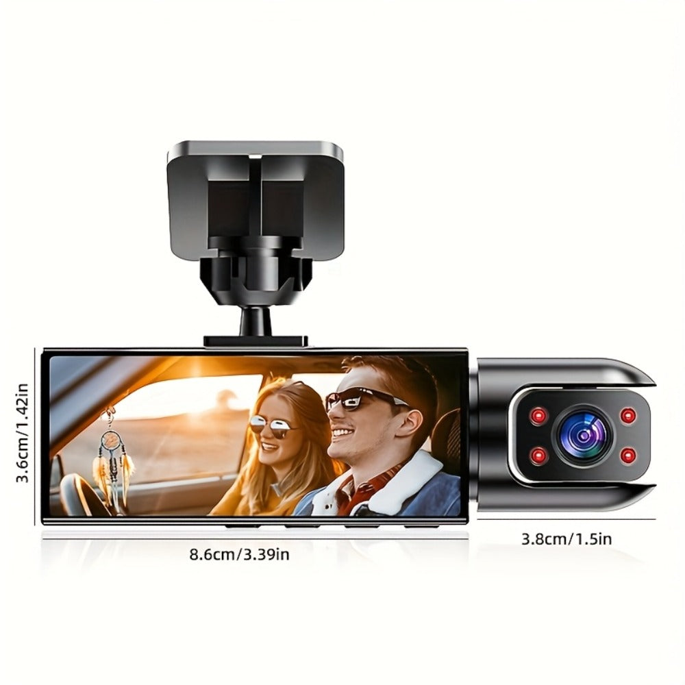 Dual Lens Dash Cam Front and Inside 1080P - Infrared Night Vision, Loop Recording, 3.16" IPS Screen, Wide Angle, Car Dashboard Camera with Rear Cabin View