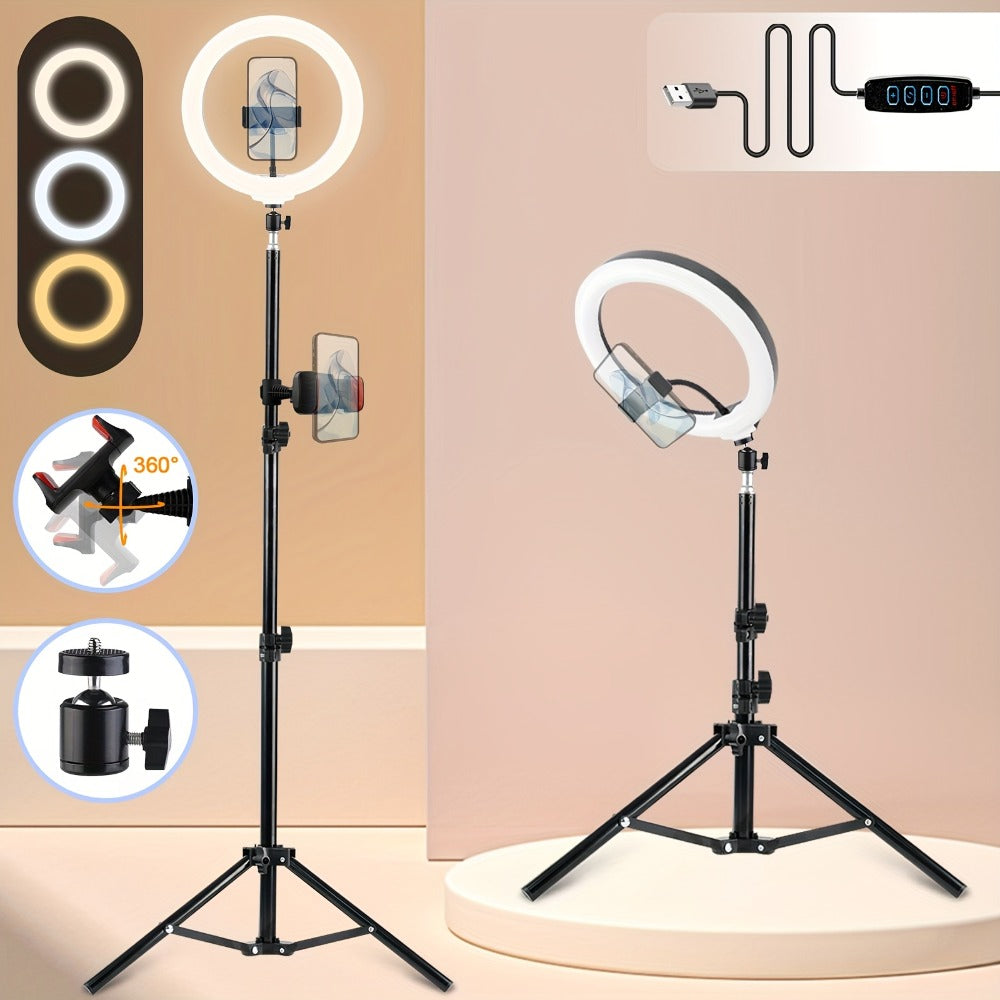 43-Inch Stand LED Ring Light with Phone Holder USB Powered Portable Circle Fill Light for Photography Video Recording Streaming Makeup Selfie Outdoor Studio Lighting