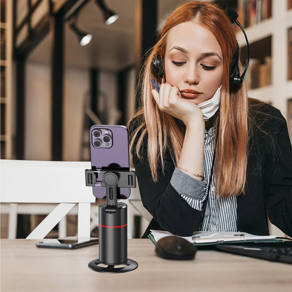 Gesture Control Auto Face Tracking Tripod with 360° Rotation & Wireless Remote No App Required – Smart AI Phone Holder for Vlogging Live Streaming TikTok YouTube Fitness iPhone Android Black Pink