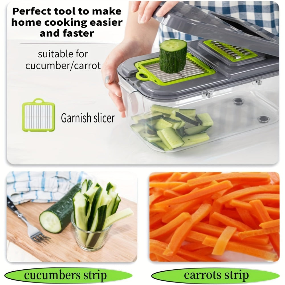 22-in-1 Vegetable Chopper with Container – 13 Blades Food Chopper & Dicer for Onion, Tomato & Veggies with Lemon Squeezer, Safety Lock & Clear Lid