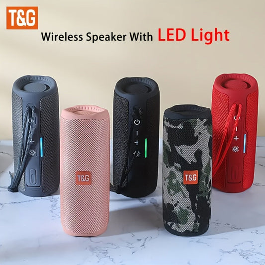 TG365 Portable Bluetooth Speaker with LED Light – TWS Stereo, Built-In Mic, FM Radio, TF Card, USB, AUX, Hands-Free Calling, Shock-Resistant Outdoor Wireless Speaker Gift