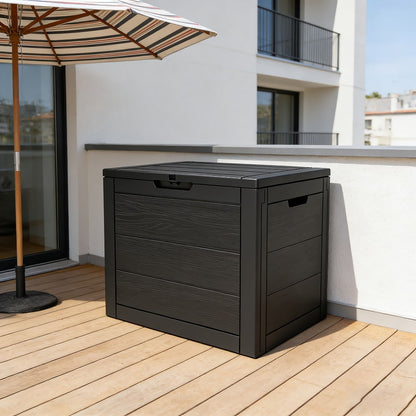 35- or 75-Gallon Outdoor Deck Box with Hinged Lid, Side Grips and Black or Beige Model Options