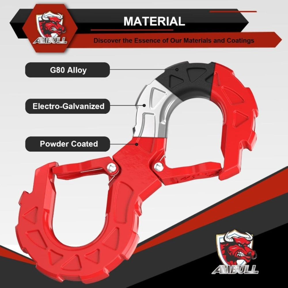Off-Road Recovery Winch Hook D-Ring Shackle 3/8" 35,000 LB G80 Heavy Duty Quick Release Tow Hook for RV Truck 4x4 Vehicle - Red & Black