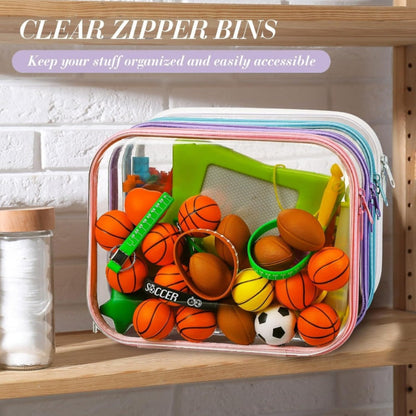 Four-Piece Storage Organizer Set with Clear Zipper Cases in S, M, L and XL Sizes and Four Trim Colors