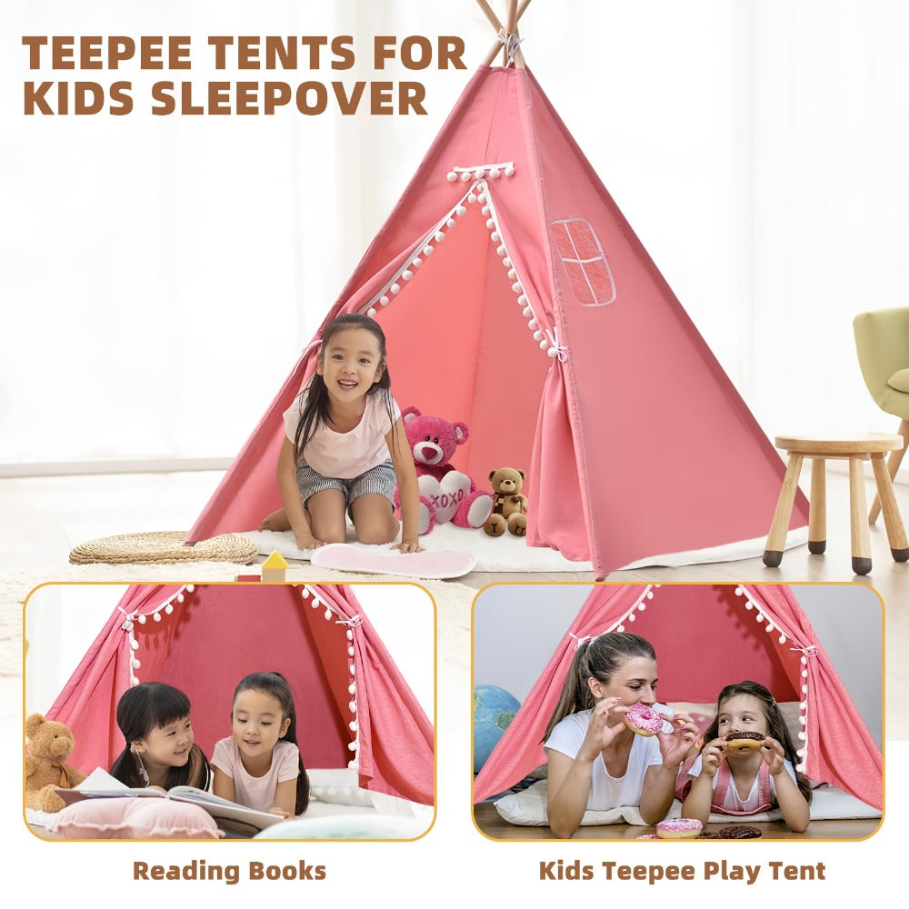 Kids Teepee Play Tent with 140 x 120cm Frame, White, Blue, Pink or Star Fabric Options and No Sitting Mat