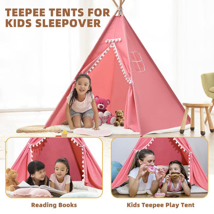 Kids Teepee Play Tent with 140 x 120cm Frame, White, Blue, Pink or Star Fabric Options and No Sitting Mat