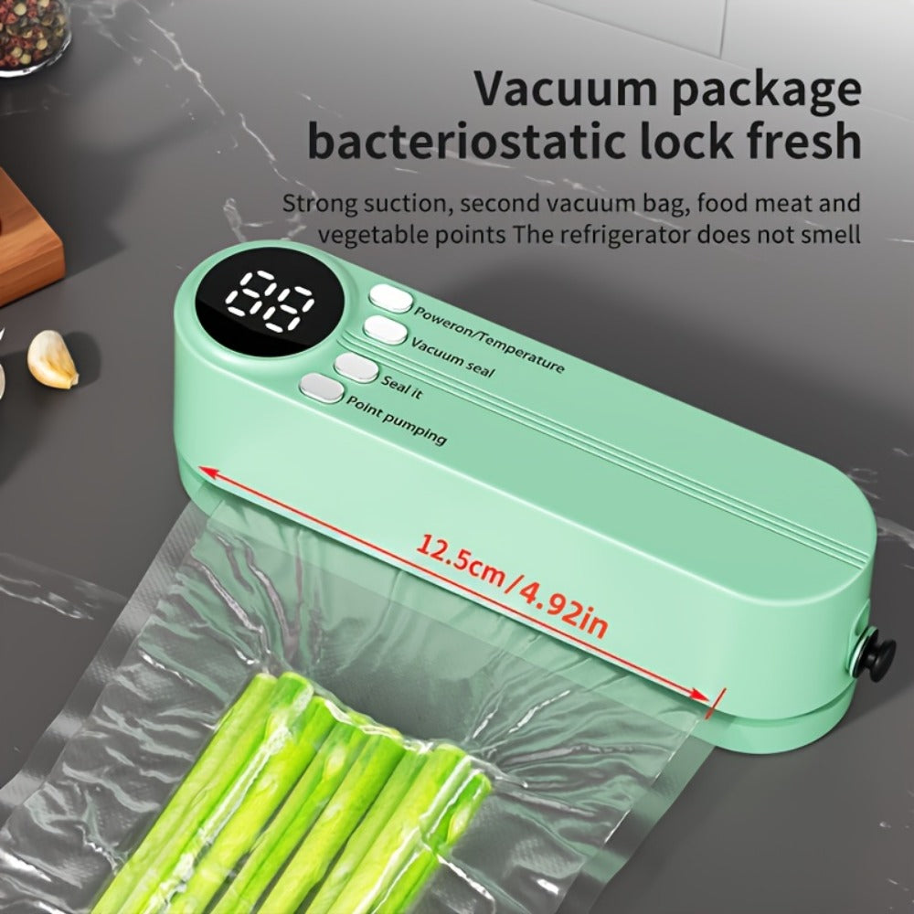 Vacuum Food Sealer Machine USB Rechargeable – Portable One-Touch Automatic Food Vacuum Sealer with Inflation Mode & Digital Display for Kitchen Freshness, Camping, Office & Home Use
