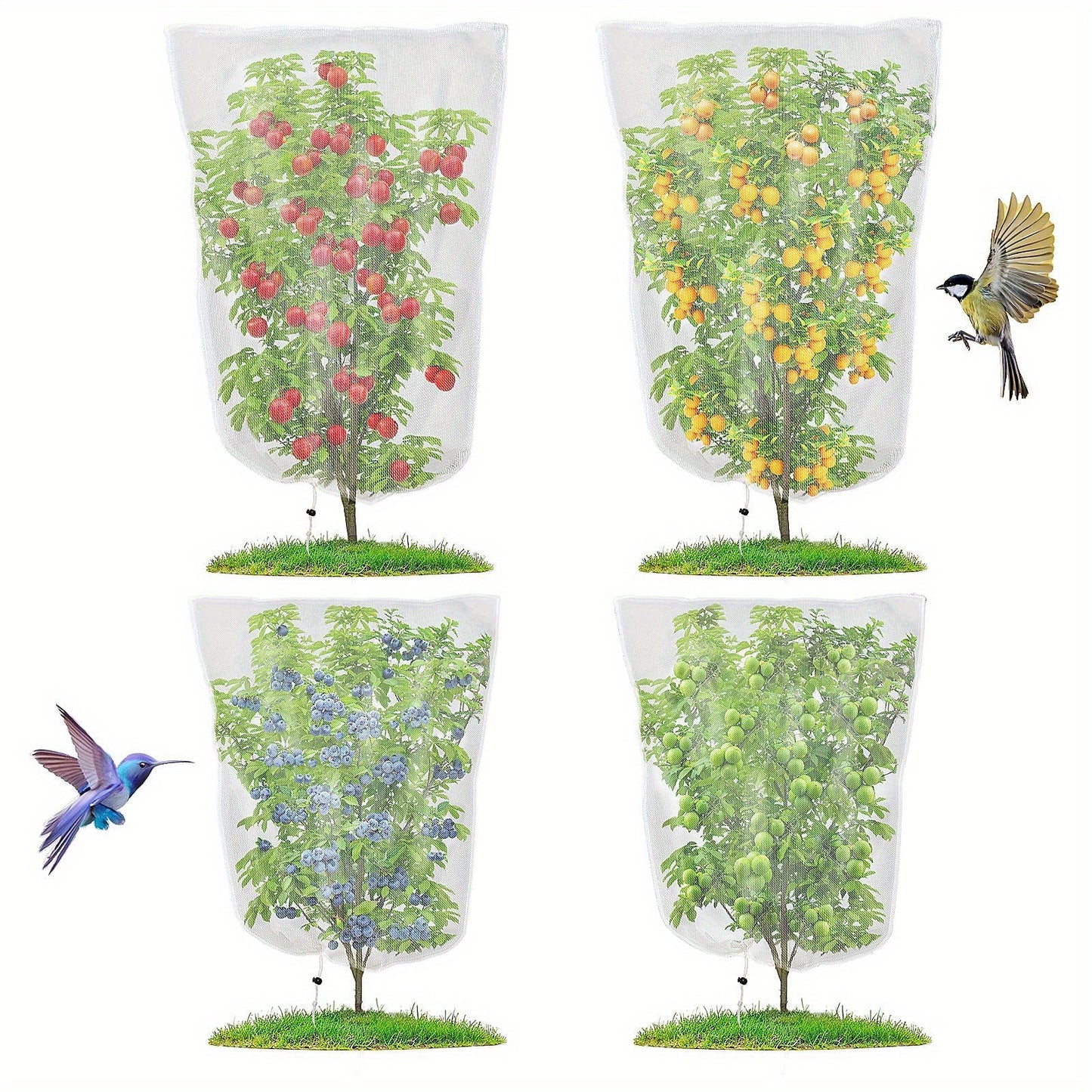 Four-Pack Drawstring Plant Protection Bags in Three Sizes for Fruit Trees, Shrubs and Garden Covers