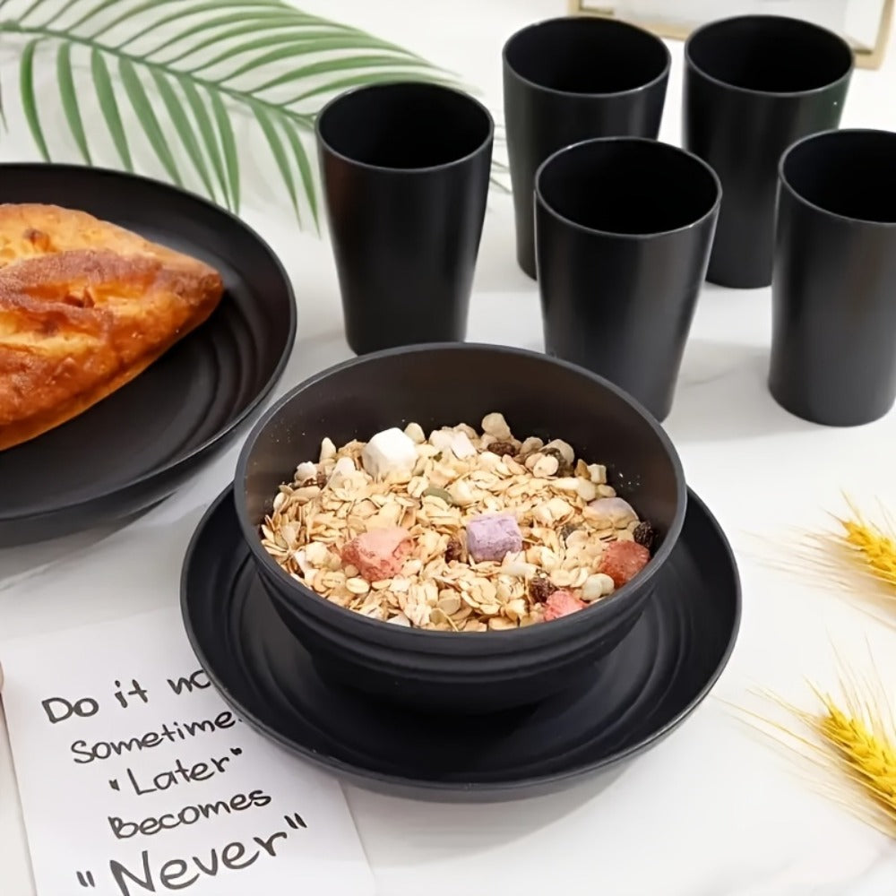 Wheat Straw Dinnerware Set Unbreakable 16 or 32-Piece Service for 4 or 8, Lightweight Dishwasher Microwave Safe Dish Set with Plates Bowls Cups, Modern Kitchen Tableware for Everyday Camping Outdoor Use