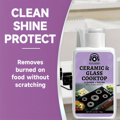Ceramic Stovetop Cleaner Cream – Heavy Duty Glass Stove Top Cleaning Paste, Removes Burnt-On Grease & Stains, Non-Scratch, Non-Toxic, No Harsh Fumes, Safe for Induction & Electric Cooktops