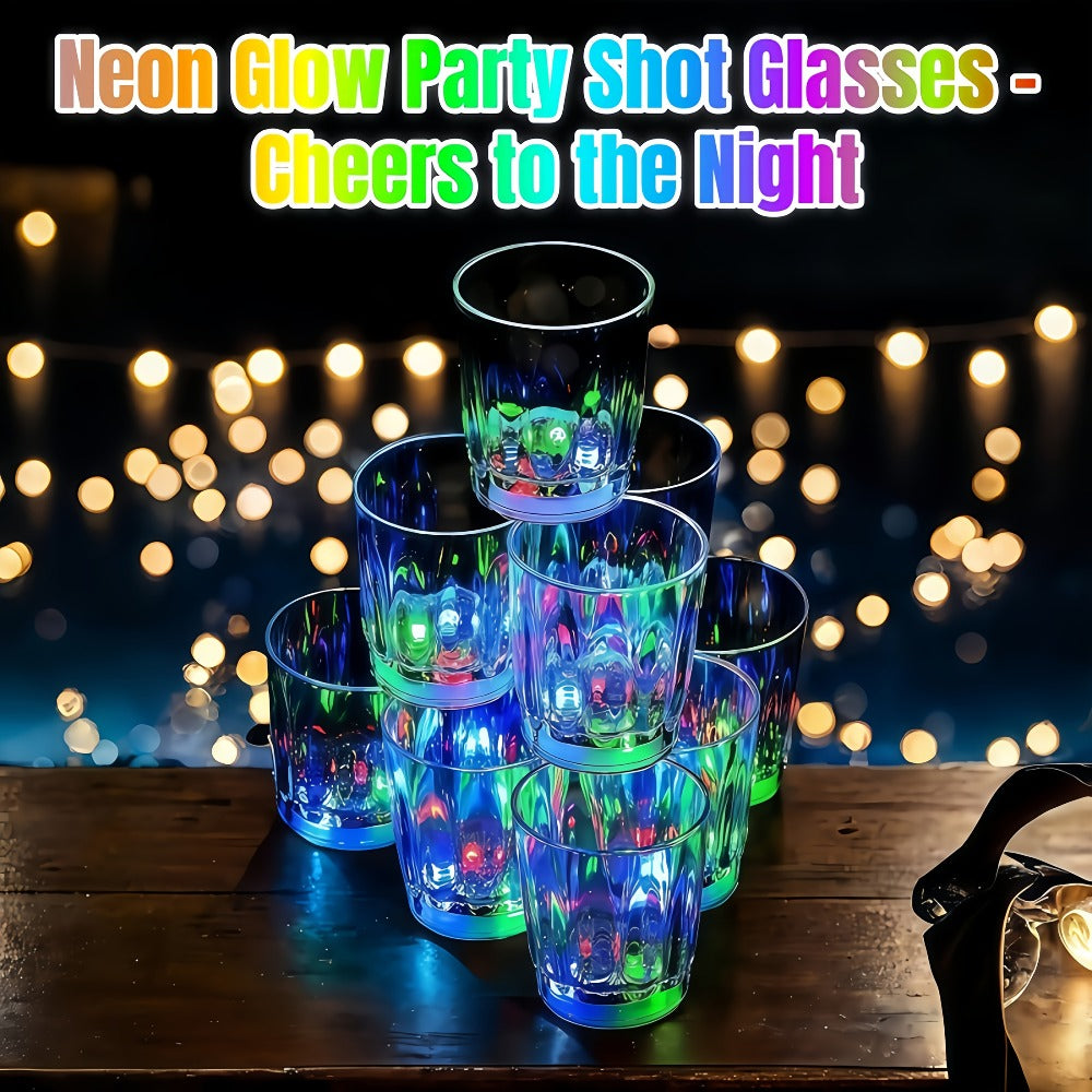 LED Light-Up Party Cup Set with 12 or 15 Short 2 oz Plastic Tumblers in Mixed Color Designs
