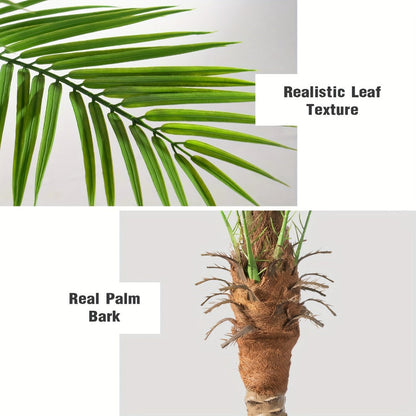 Large Artificial Palm Tree with Textured Trunk, Green Fronds and Three Exact Height-and-Pack Checkout Options