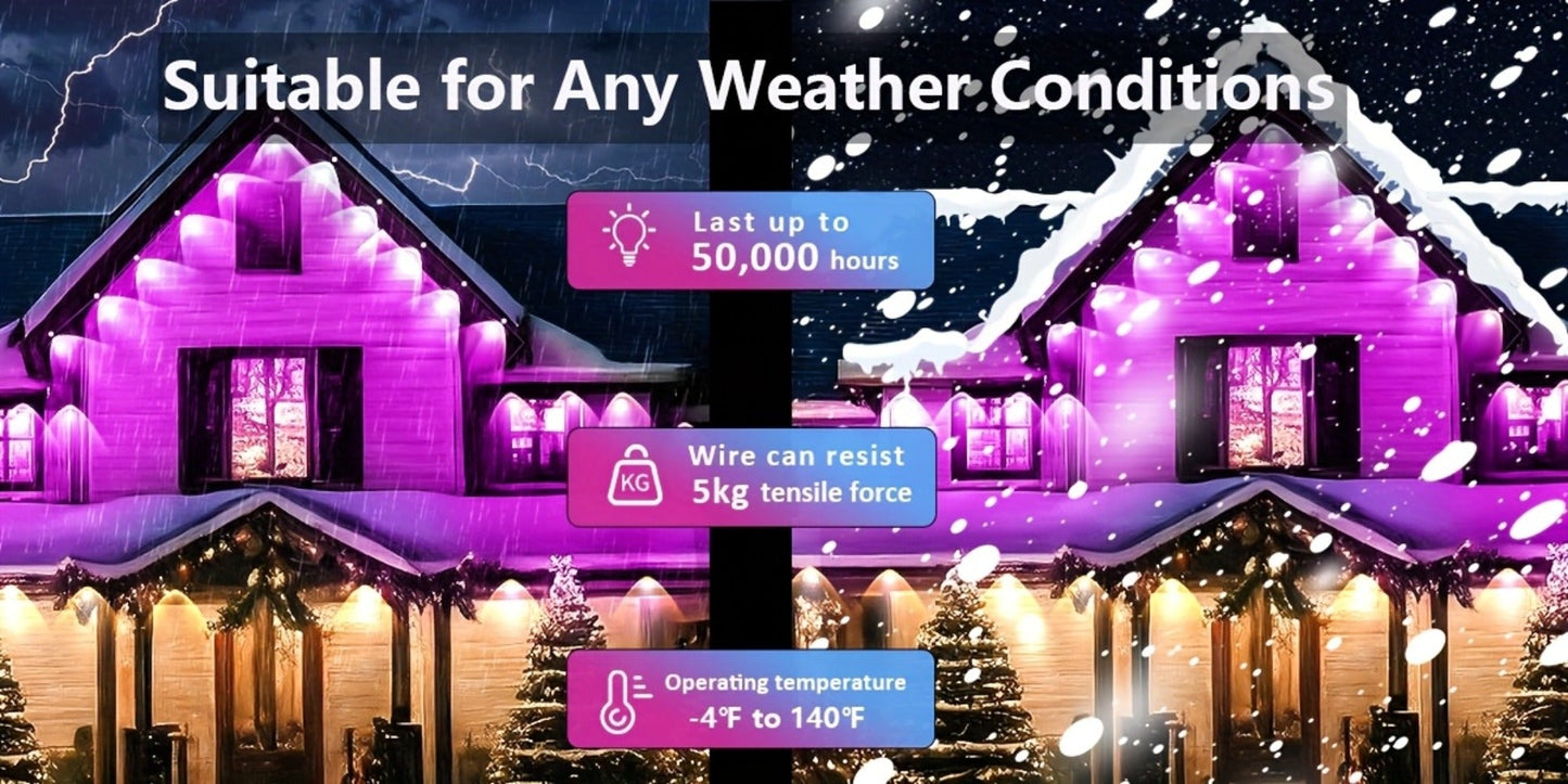 Permanent Outdoor RGB Eave Lights Smart App & Remote Control – Music Sync Timer Color Changing LED Soffit Light for Christmas New Year Halloween Holiday Party Decor – 50FT 100FT 300FT 500FT