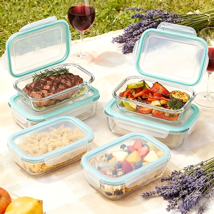Food Storage Containers 16-Piece Glass Set with Green Lids, Standard or Large Size and Microwave/Oven Use