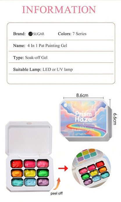4-in-1 Pat Ombre Gel Nail Polish 9 Colors Gradient Stamping Painting Rub Powder – Solid Varnish for DIY French Manicure & Salon Nail Art, Chrome Glitter Effect for Women by UR SUGAR
