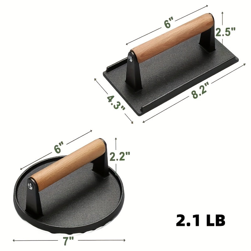 Smash Burger Press Cast Iron Heavy Duty Dual-Size Burger Smasher with Ergonomic Wood Handle – BBQ Grill Press for Smash Burgers, Steaks & Griddle Cooking (2pc Set)