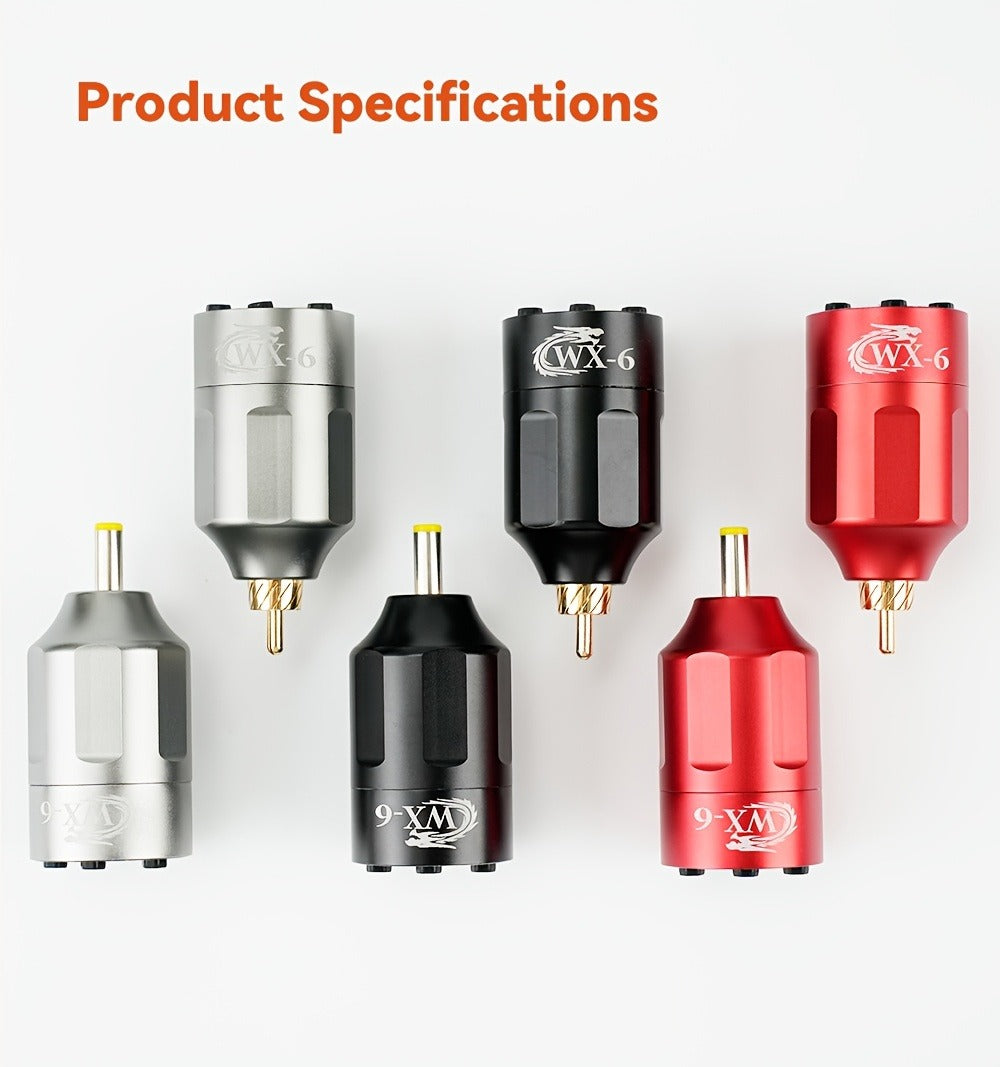 WX-6 Rechargeable Tattoo Power Supply with LED Display and Four RCA or DC Color Configurations