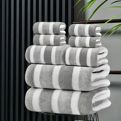 Towel Set 8 Piece 280GSM Two-Color Striped Mix with 2 Bath, 2 Face and 4 Hand Towels for Home and Guest Use