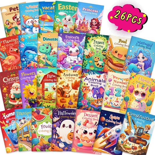 Kids Coloring Books Bulk 26 Pack – Dinosaur & Animal Designs for Birthday Party Favors, Goodie Bag Stuffers, Classroom Activities, Halloween & Christmas Bulk Gift
