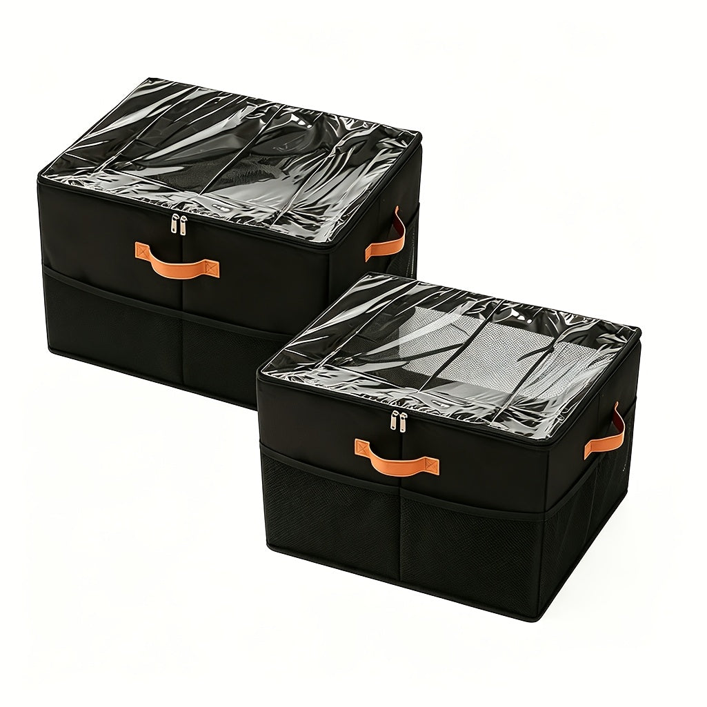 Shoe Storage Box 16-Pair, Clear Foldable Shoe Organizer with Flip-Top Lid & Reinforced Handles — Heavy-Duty Space-Saving Shoe Box for Closet, Bedroom & Entryway | Black & Grey | 1 or 2 Pack