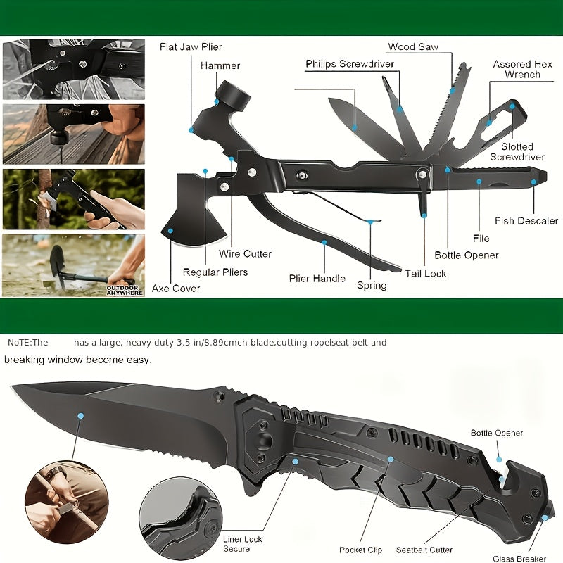 Shovel and Axe Outdoor Tool Kit with Folding Implements, Fire-Starting Accessories and Zippered Carry Bag