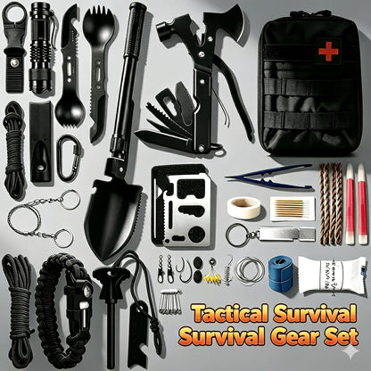 Shovel and Axe Outdoor Tool Kit with Folding Implements, Fire-Starting Accessories and Zippered Carry Bag