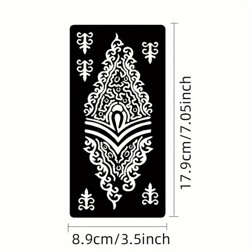 Nine-Sheet Reusable Tattoo Stencil Set with Long Floral and Henna-Style Pattern Cards in HN1 or HN2