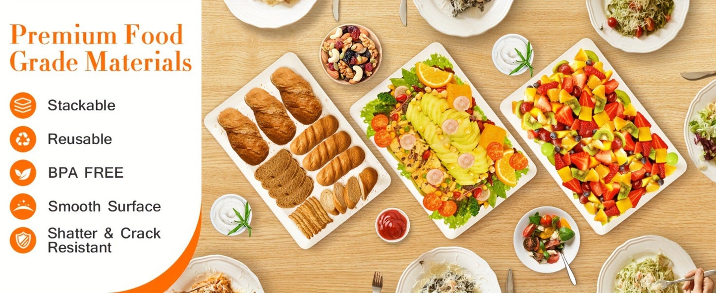 Serving Tray Set of 4 – Reusable Plastic Platters for Fruit, Cookies, Dessert & Snacks | Kitchen Party Organizer