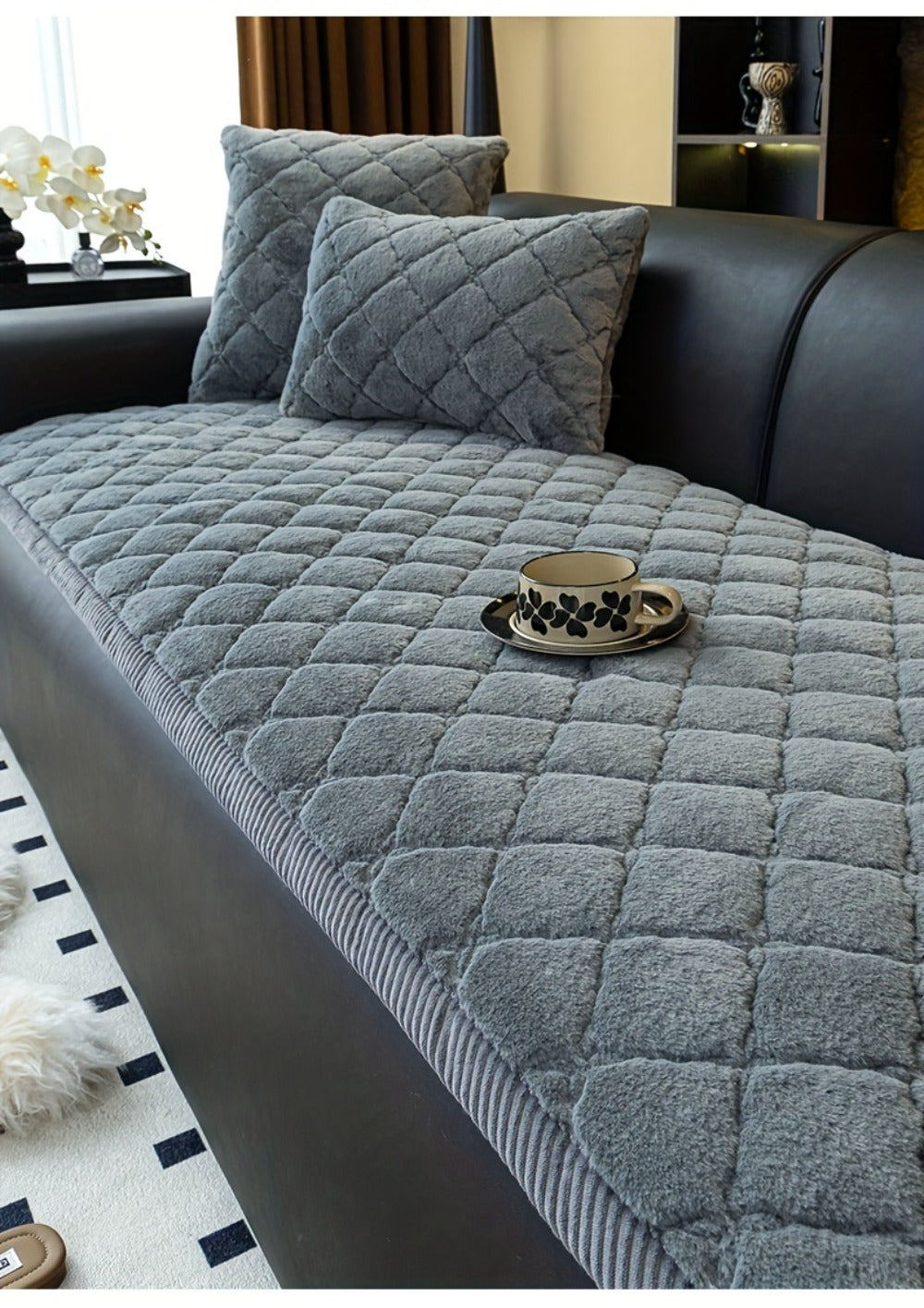Sofa Cover Plush-Texture Cushion Panels in Pillowcase and 1, 2, 3 or 4-Seat Dimensions in Four Colors