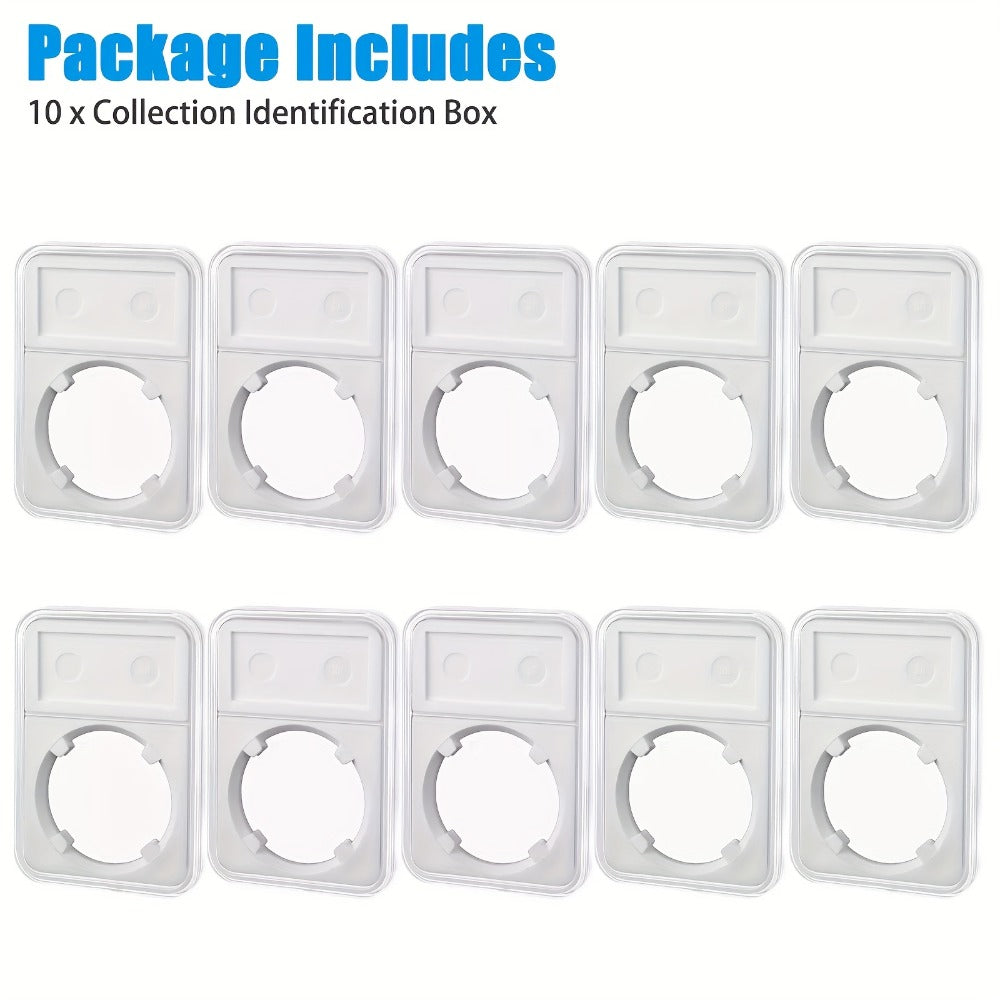 Ten-Pack Clear Coin Slab Display Holders for 31 mm Coins with Four-Point Positioning Inserts
