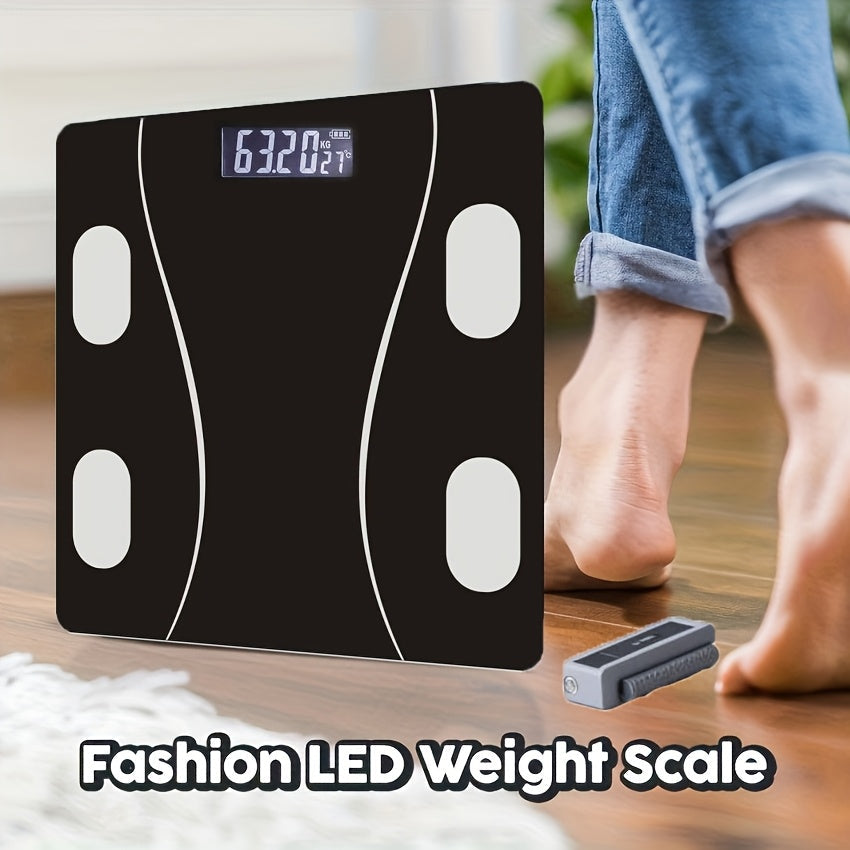 Black Glass Digital Bathroom Scale with Four Electrode Pads, Blue Display and Four Style Options