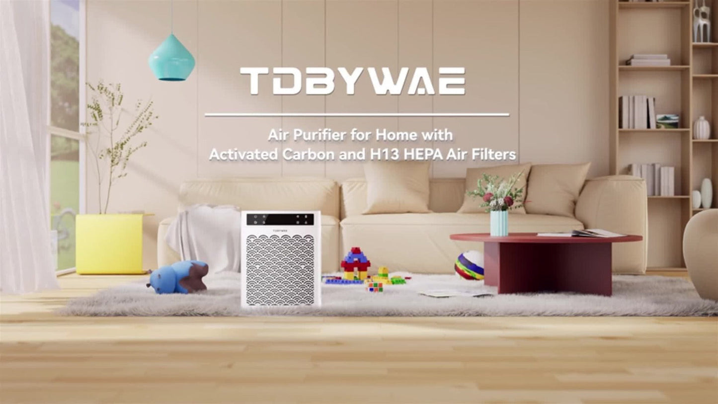 Air Purifier TDBYWAE with Three-Stage HEPA and Carbon Filters, 3000 Sq Ft Source Value, 22dB Mode and 19-Hour Timer