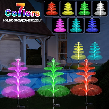 Solar Garden Light Fiber Optic Christmas Tree Stakes with 7-Color LEDs and 2 or 5-Layer Star Options