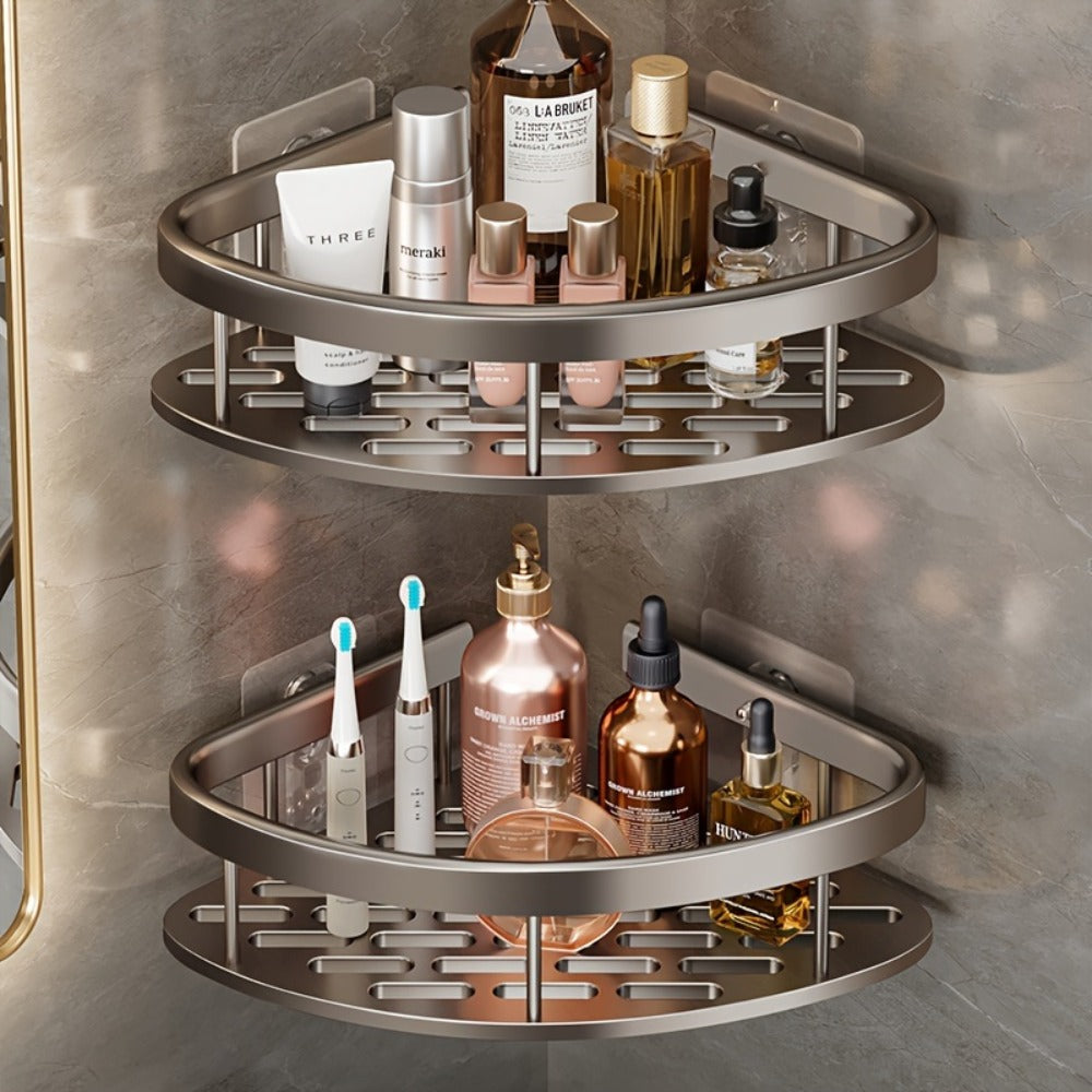 Two-Pack Wall-Mounted Stainless Steel Shower Caddy Set in Black or Silver Checkout Colors for Baths