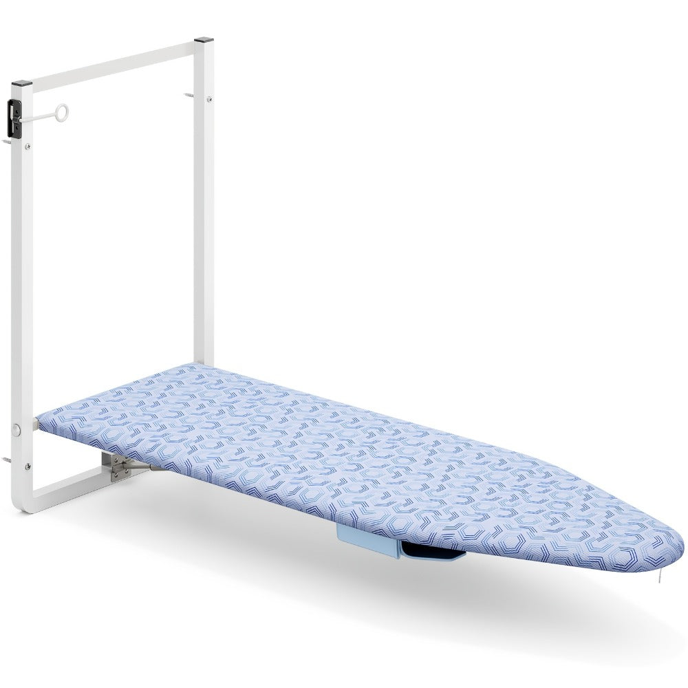 Wall-Mounted Fold-Down Ironing Board with 36-by-12-Inch Surface in Light Blue or Blue Covers