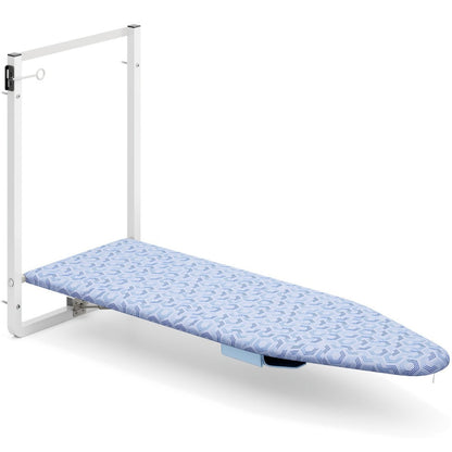 Wall-Mounted Fold-Down Ironing Board with 36-by-12-Inch Surface in Light Blue or Blue Covers