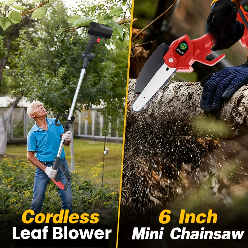 Cordless 3-in-1 Pole Saw, Chainsaw and Blower Kits with 5.8-Foot Pole Label plus Blue Saw Option