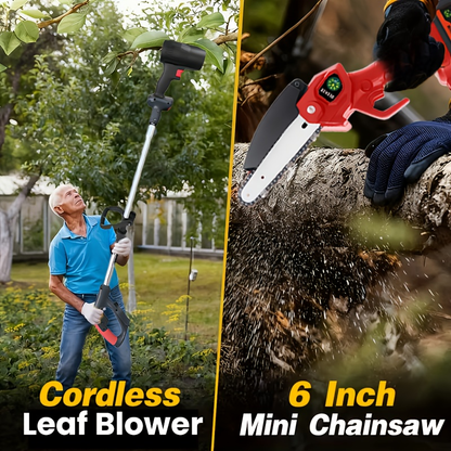 Cordless 3-in-1 Pole Saw, Chainsaw and Blower Kits with 5.8-Foot Pole Label plus Blue Saw Option
