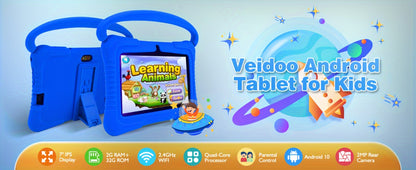 Kids Tablet 7 Inch Android 2GB RAM 16GB 32GB ROM 1TB Expandable WiFi Dual Camera Parental Control Educational Games Eye Protection Drop-Proof Silicone Case Tablet for Kids Toddlers – Pink Blue Purple Navy