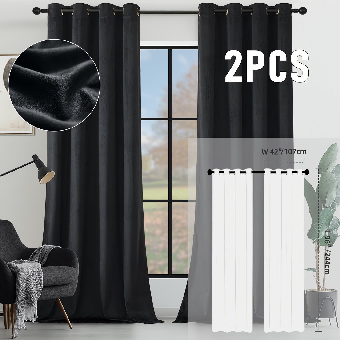 Velvet Room Darkening Curtains 2 Panels | Grommet Top Thermal Insulated Soundproof Blackout Curtains for Living Room Bedroom, Soft Solid Color Vintage Window Drapes