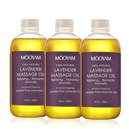 Lavender-Labeled Massage Oil in One or Three 236 ml Bottles with Pour Caps for Body-Care Routines