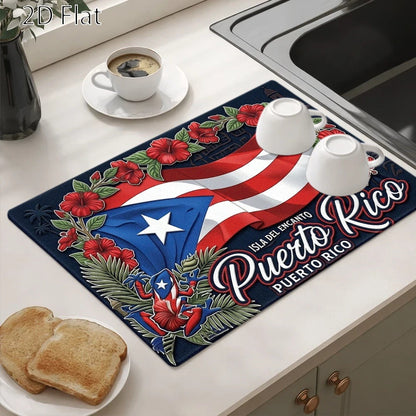 Puerto Rico Flag and Floral Stove Protector Mat, 28.35 x 20.47 Inches with Rectangular Format