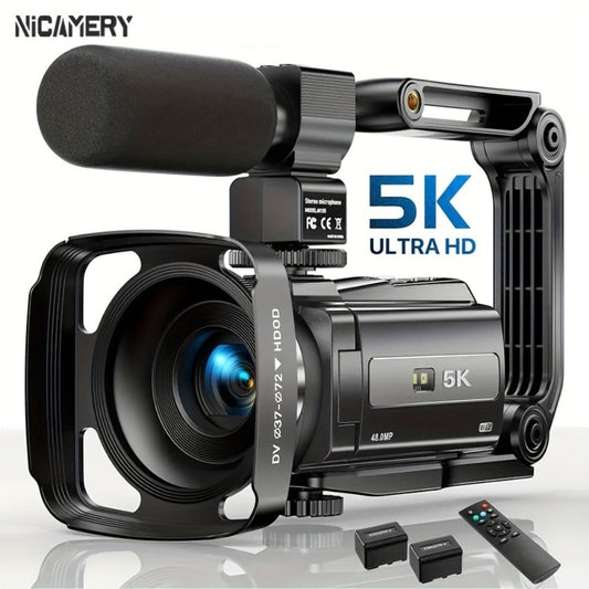 5K 30FPS Vlog Camera 48MP UHD WiFi with 16x Digital Zoom, IR Night Vision, 270° Rotatable Touch Screen & 6-Axis Stabilization - Outdoor Video Camera with Mic, Stand & Carry Bag