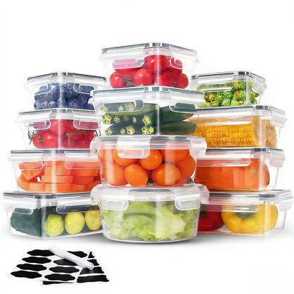 Food Storage Container Set with 12, 20 or 24 Clear Boxes, Locking Lids and Microwave, Dishwasher and Freezer Use