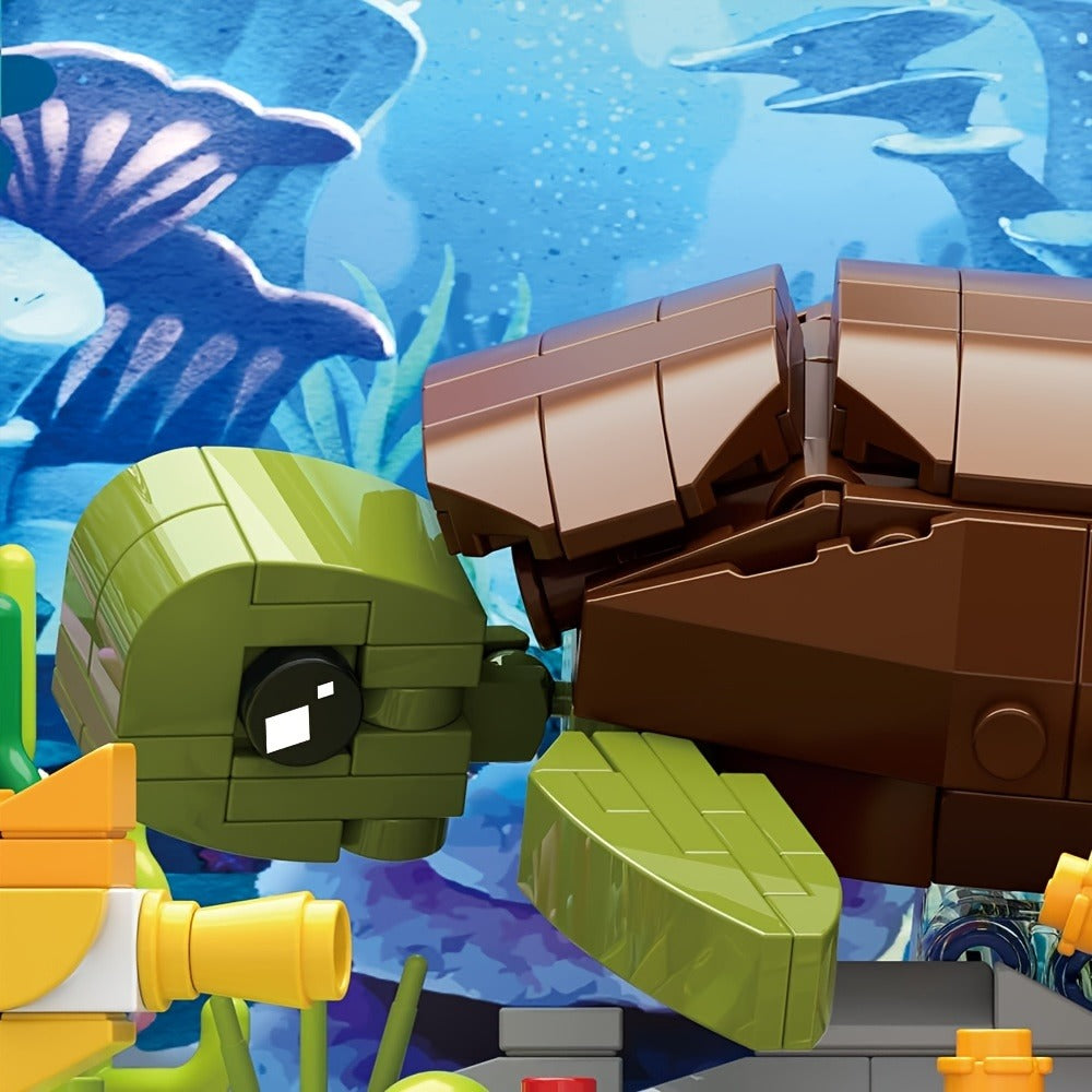 Marine Turtle Fish Tank Building Blocks Model Kit – Ocean Aquarium Animal Construction Set Easy Assembly Home Desk Decor Display Gift for Kids Teens Adults