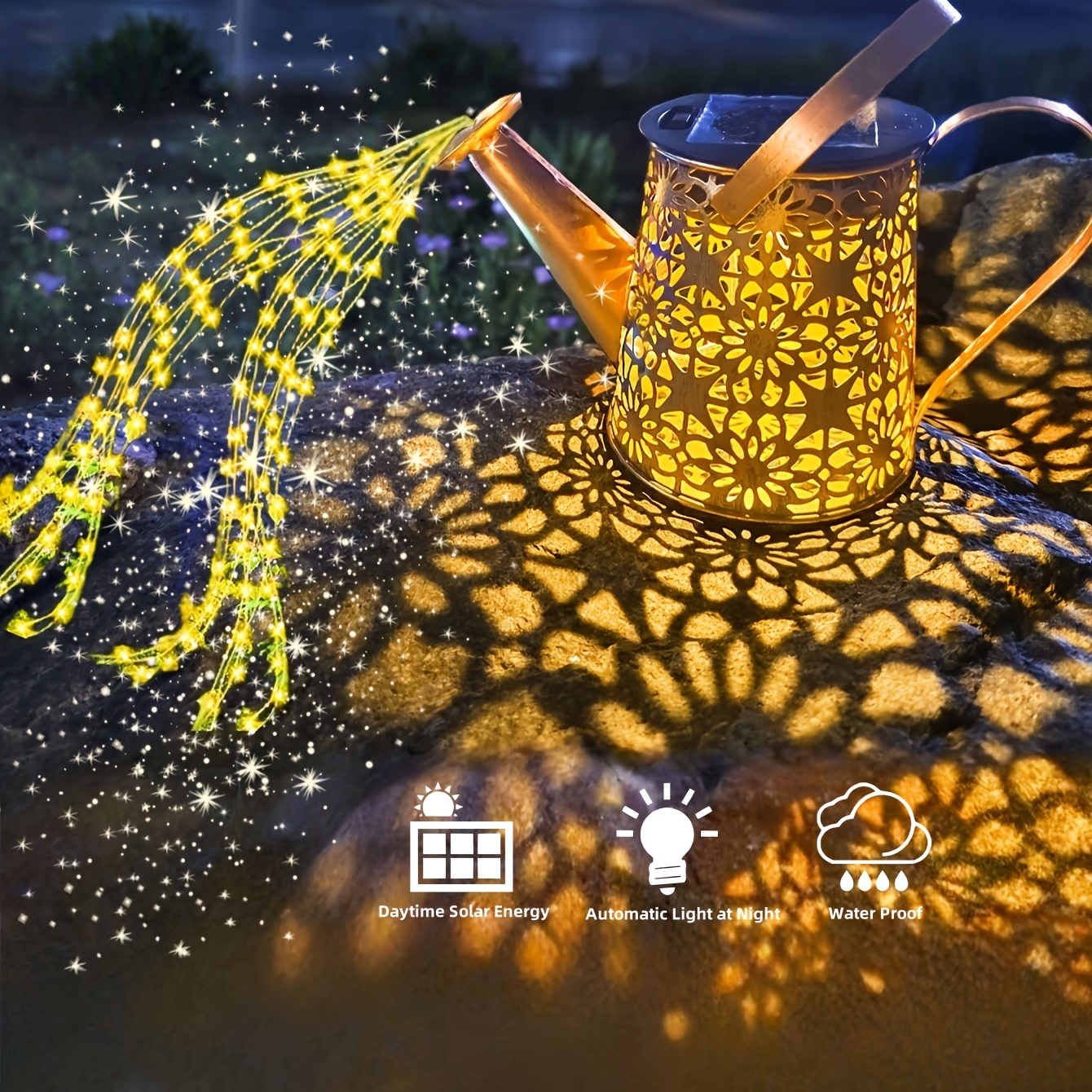 Solar Watering Can Light Outdoor Garden Decor Retro Metal Solar Lamp IP44 Waterproof Warm White LED Fairy Lights for Patio Yard Pathway Porch Christmas Halloween Mother's Day Gift