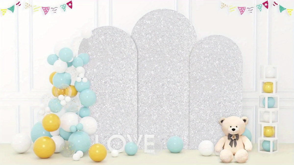 Sequin Wedding Arch Cover Set 3pcs, 6ft 6.6ft 7.2ft Metallic Spandex Payette Glitter Arch Backdrop Cover for Wedding Ceremony