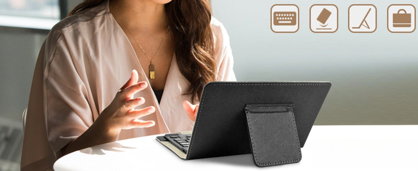Universal Tablet Case with Wireless Keyboard 10.1 Inch – Removable Bluetooth Keyboard, PU Leather Folio Cover, Built-in Stand, Compatible with iOS Android Windows Tablets, Travel Portable Sleeve