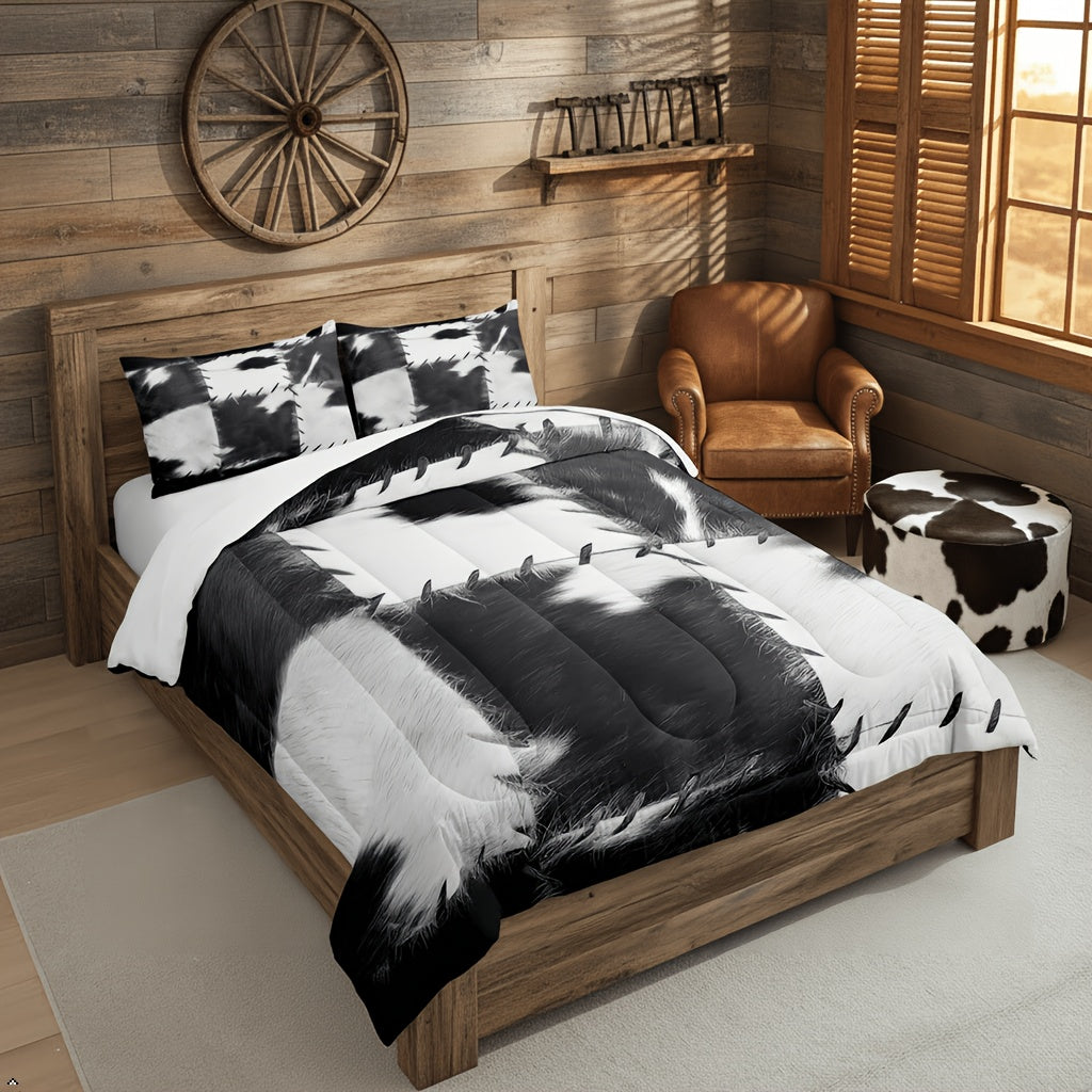 Western Cowhide Print Comforter and Pillowcase Set in Dark Gray with Twin, Full, Queen or King Sizes